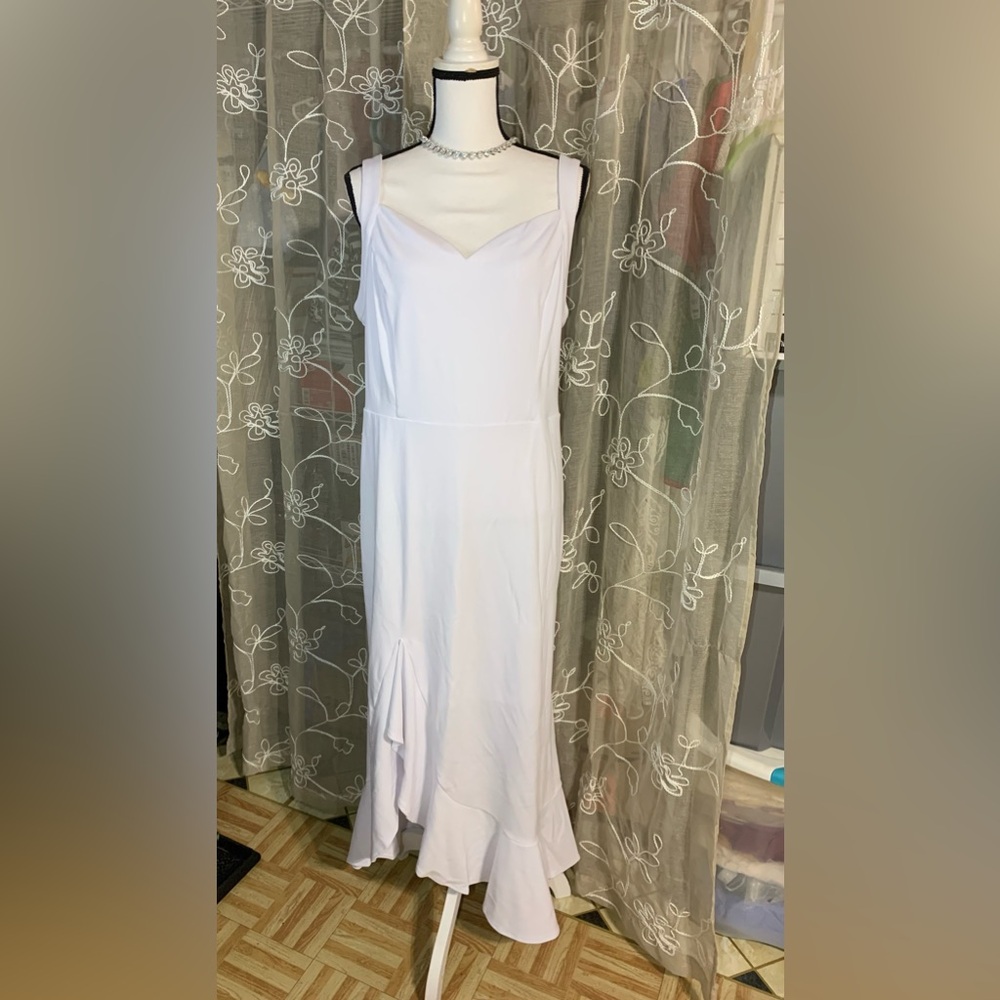 Grace Karin White Sweetheart Ruffle Maxi Dress